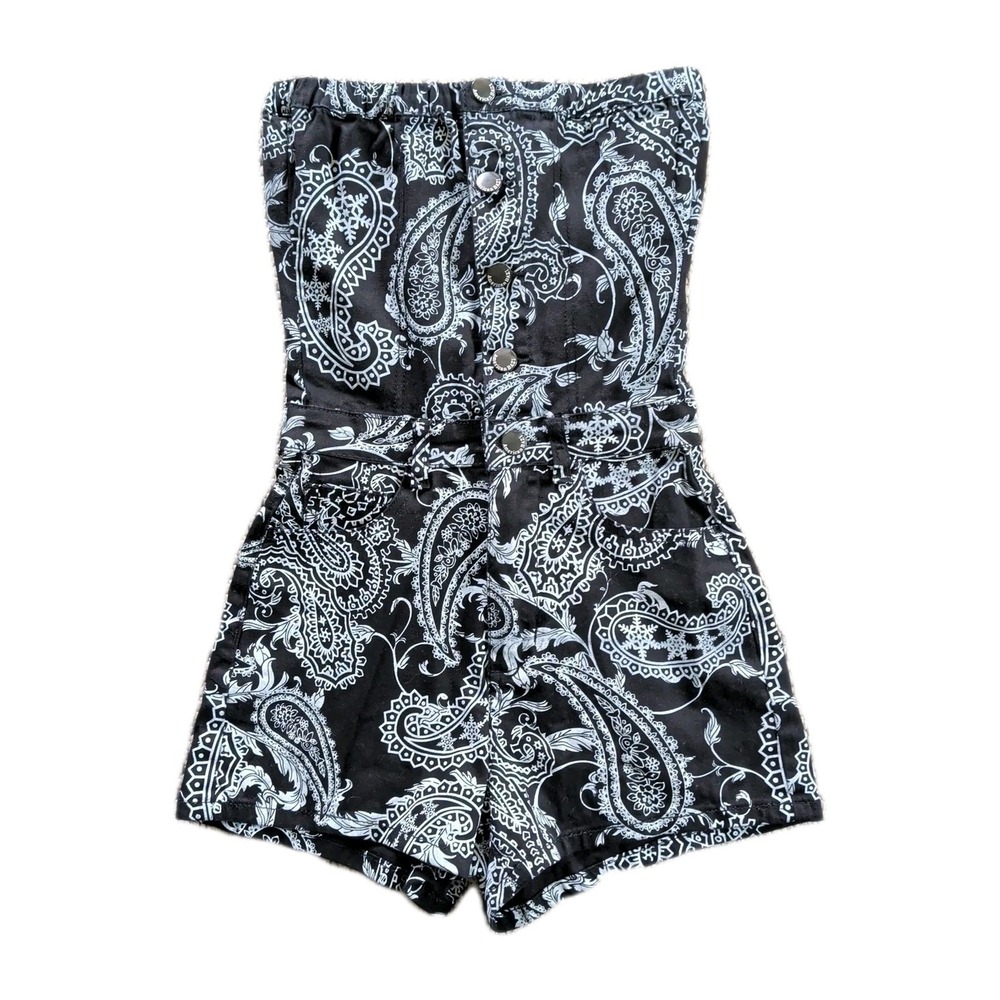 Black & White Paisley Strapless Romper Tube Top Playsuit - Small - American Bazi